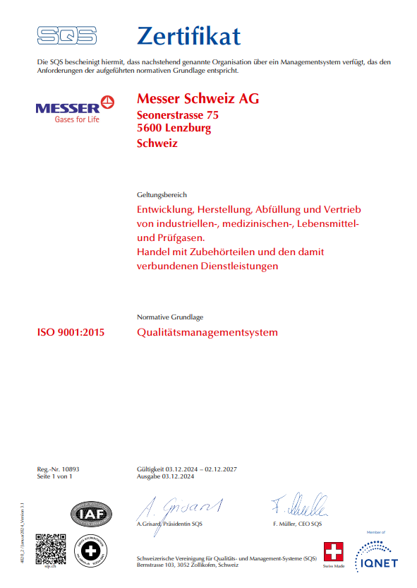 Messer Schweiz AG  Seonerstrasse 75 5600 Lenzburg (Aargau) Schweiz Industriegasespezialist Technische Gase Stickstoff Sauerstoff Argon